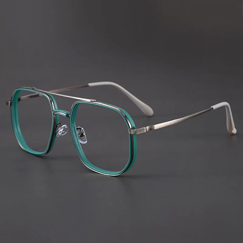 إطار نظارات عالي الجودة للرجال والنساء خفيف الوزن TR معدني مزدوج الشعاع مضلع مضاد للضوء الأزرق عدسات شفافة