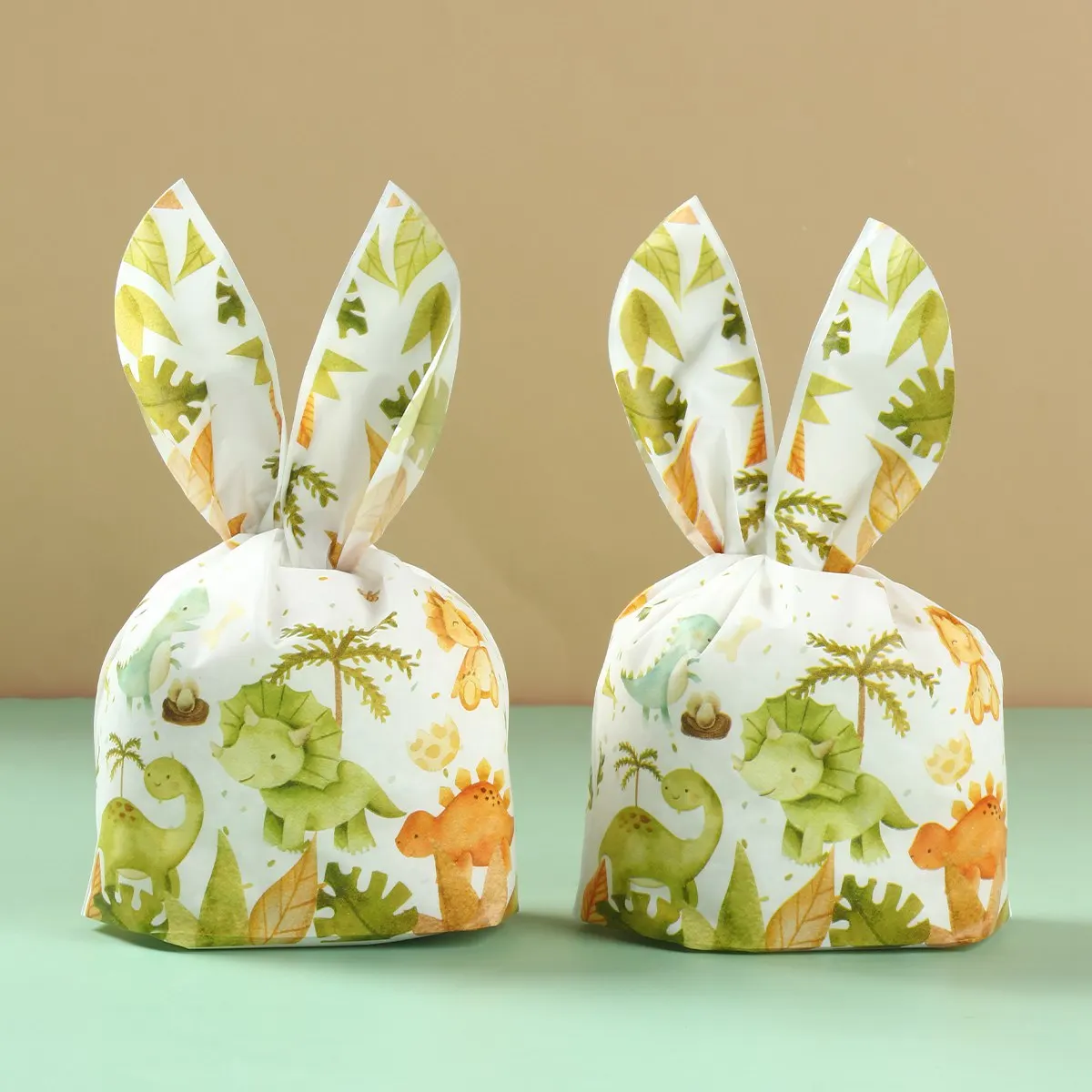 50pcs Rabbit Ear Bags Carton Plastic Cookie Candy Bags for Easter Party Baking Snack Packing Supplies Kids Gifts Boy Girl