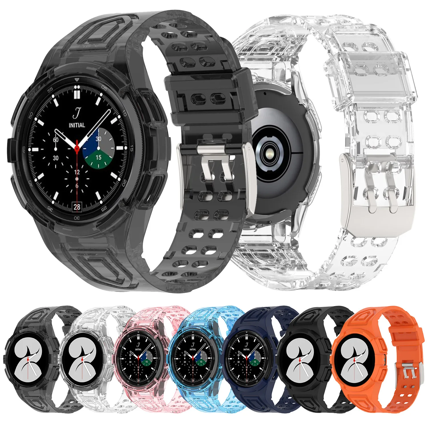 Transparante Clear Strap + Case For Samsung Galaxy Watch 4 classic 46mm / Galaxy Watch4 44mm 40mm Sports Silicone Band Bracelet