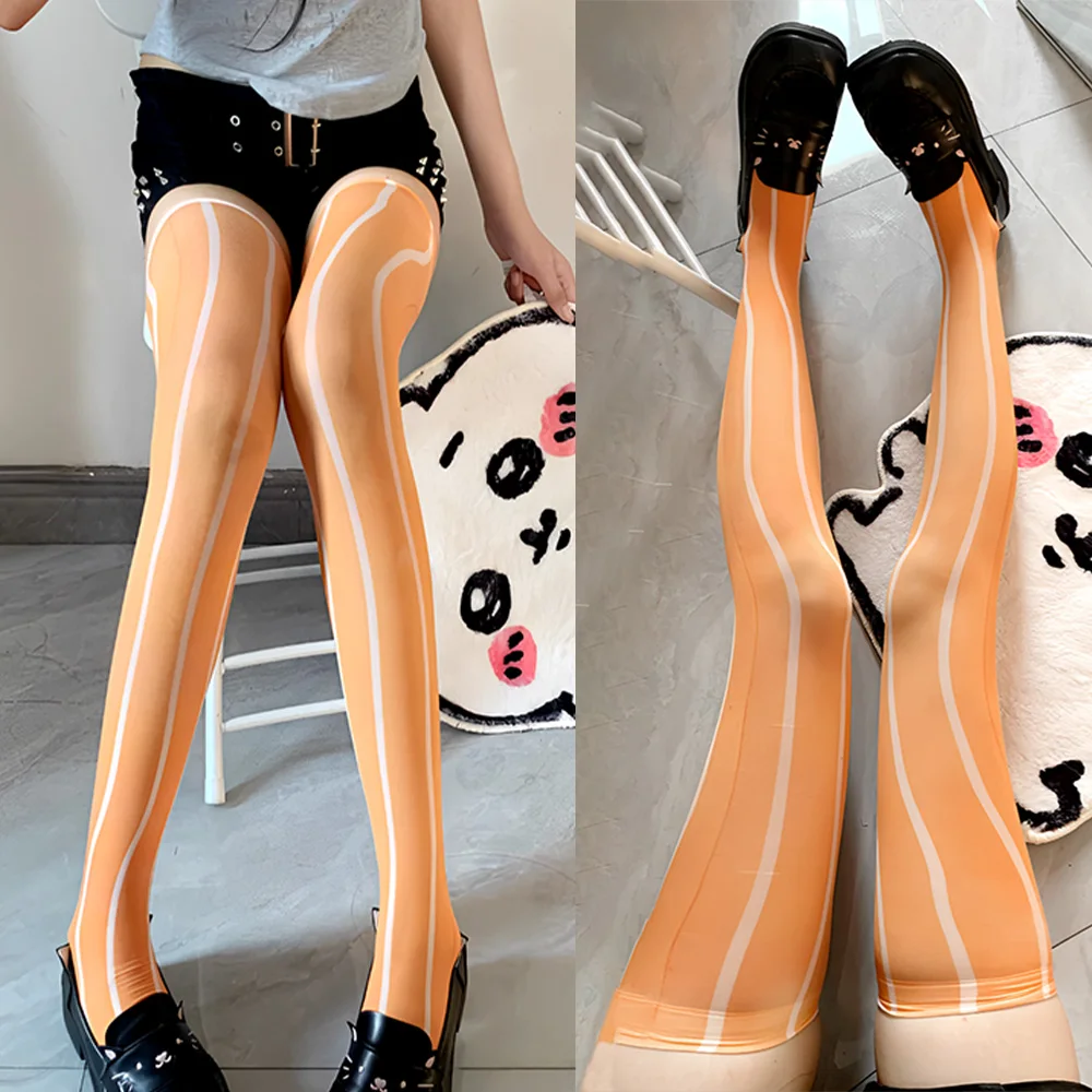

Trendy orange striped anime stockings sexy thigh socks sweet Lolita JK calf socks cute girl Halloween party comic-Con Cosplay