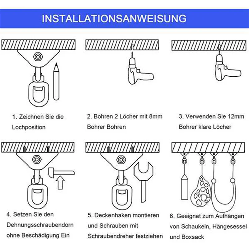 

ABLJ 2X Ceiling Hook Hanging Chair 360° Rotate Swing Hanger 450KG Swing Suspension Hook For Punching Bag,Hammock,Yoga,Etc