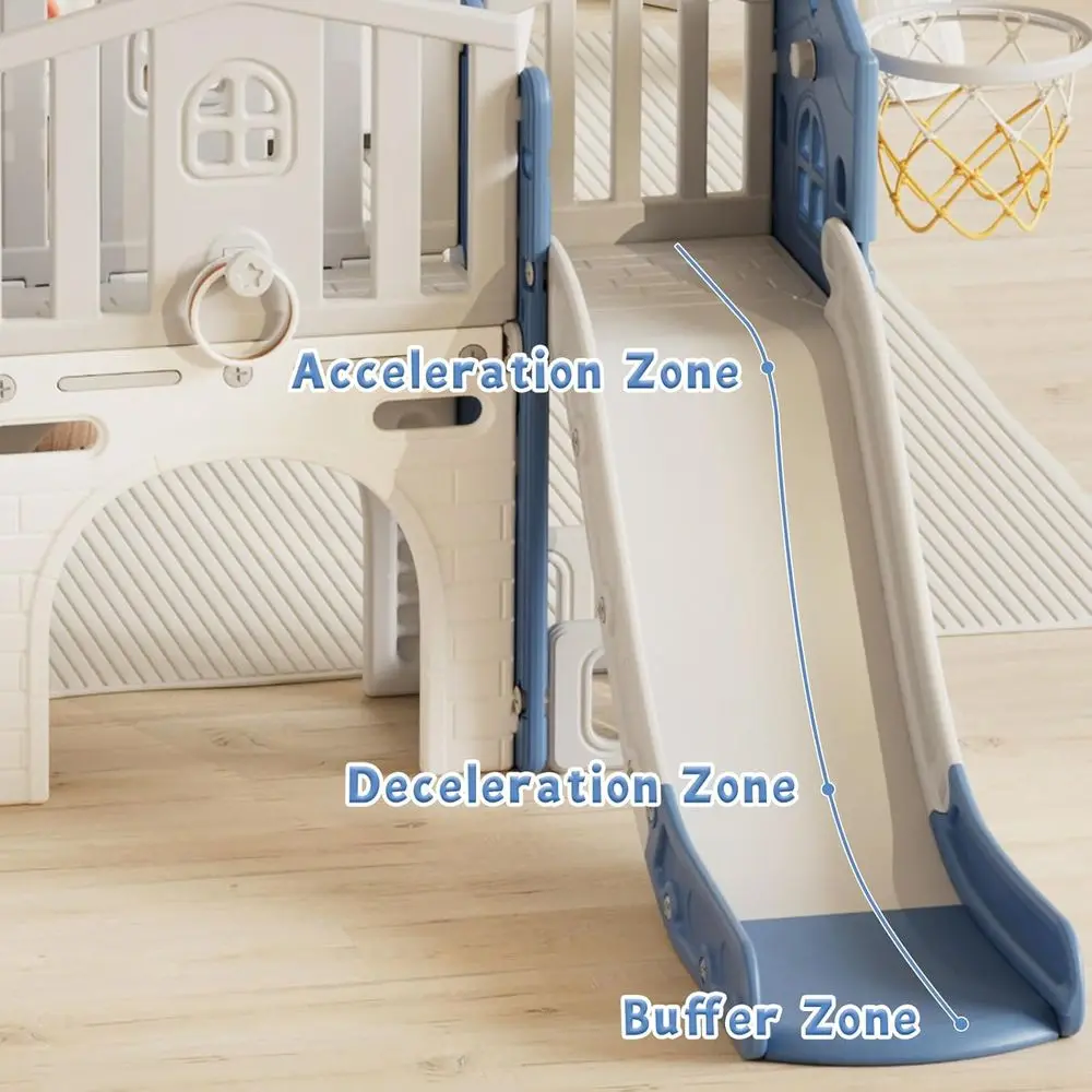 Conjunto de escorregadores infantis 9 em 1 para idades de 1 a 3 anos, centro de jogos com alpinista, cesta de basquete, adequado para uso interno e externo (azul)