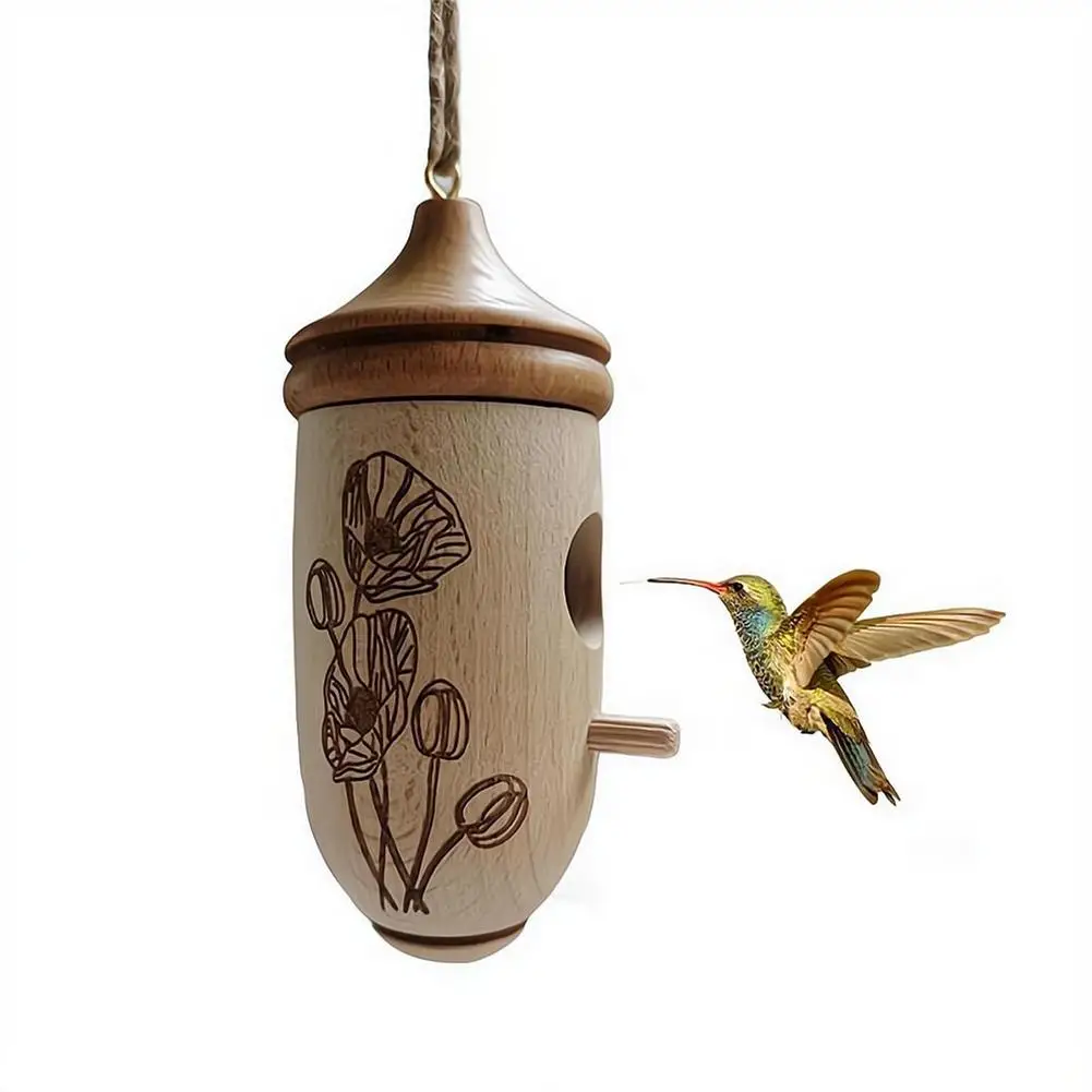 Kolibri-Haus Hängendes Vogelhaus aus Holz Handgefertigtes Nest Wildvogelhaus für Außenbereich Garten Dekoration – Detail 6