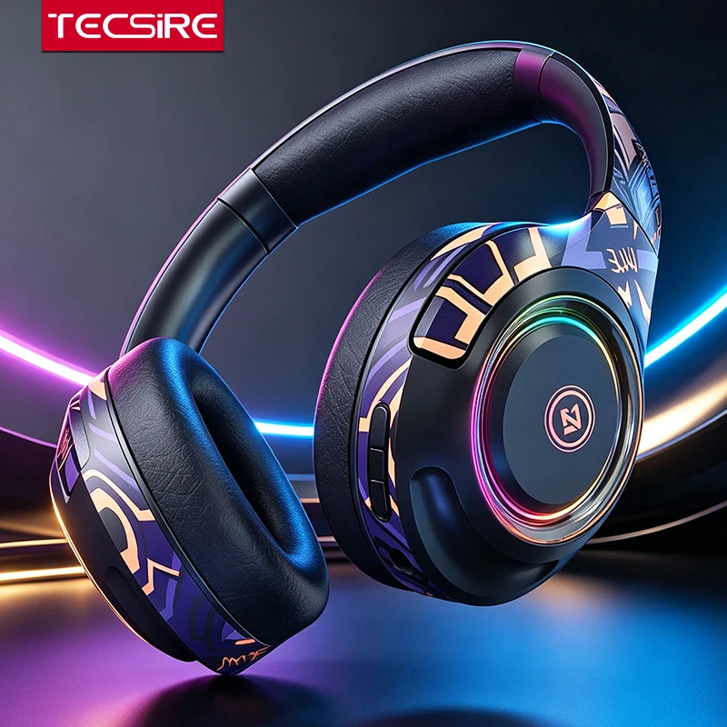 Tecsire Bluetooth Headphones Wireless Headset Over Ear HiFi Bass Stereo Support AUX Micro SD Card