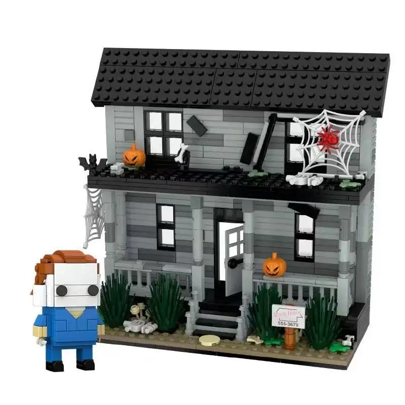 Halloween toy living room decorations, DIY house horror car food truck model assembly, children's building blocks holiday gifts