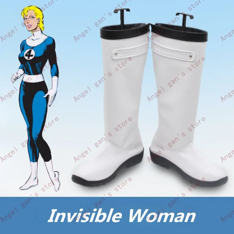 

Fantastic 4 Invisible Woman Susan Storm Richards Cosplay Shoes White Handmade Faux Leather Boots For Christmas Halloween Party
