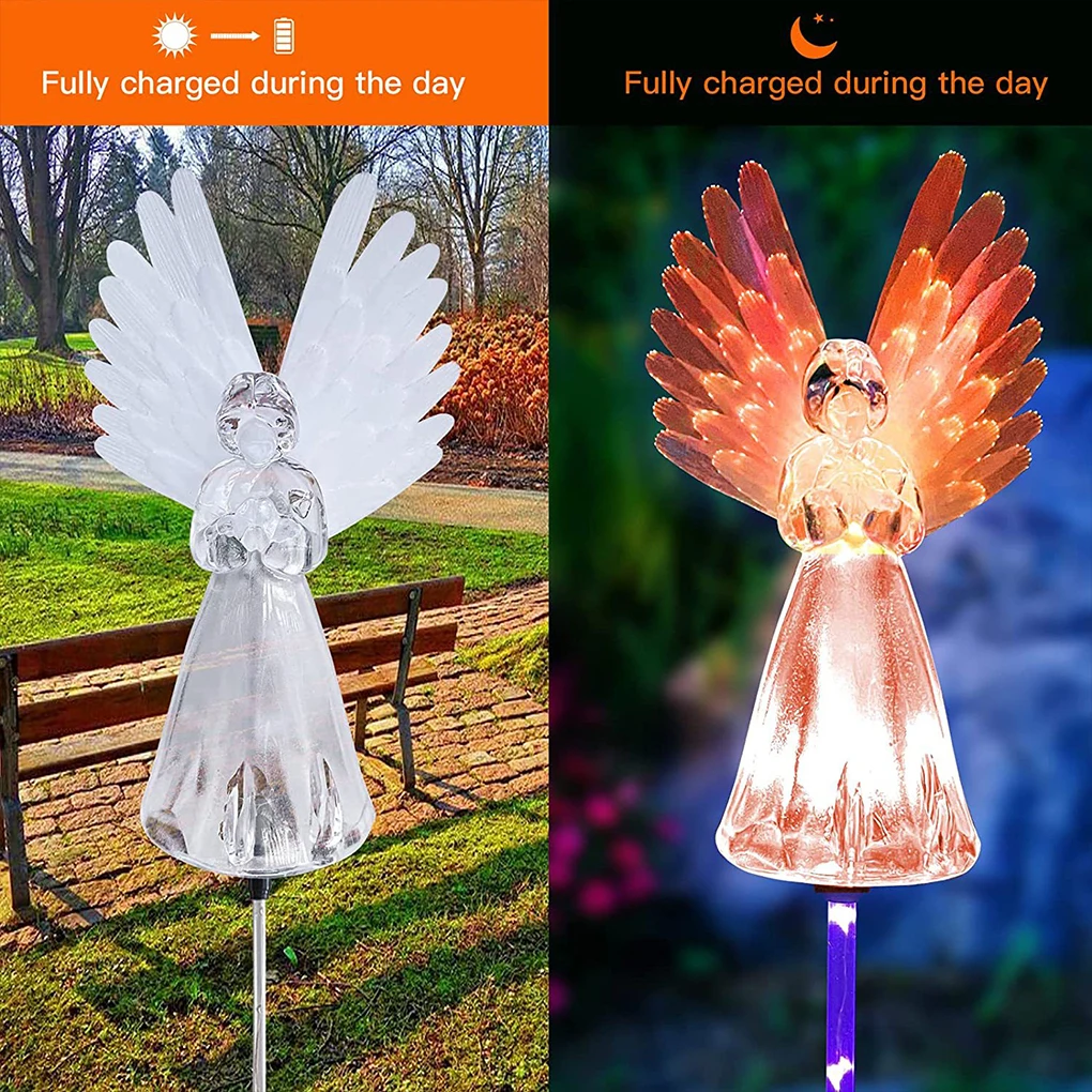 

2piece Solar Pathway Lights Outdoor Color Changing LED Angel Lights For Garden Decoration Solar