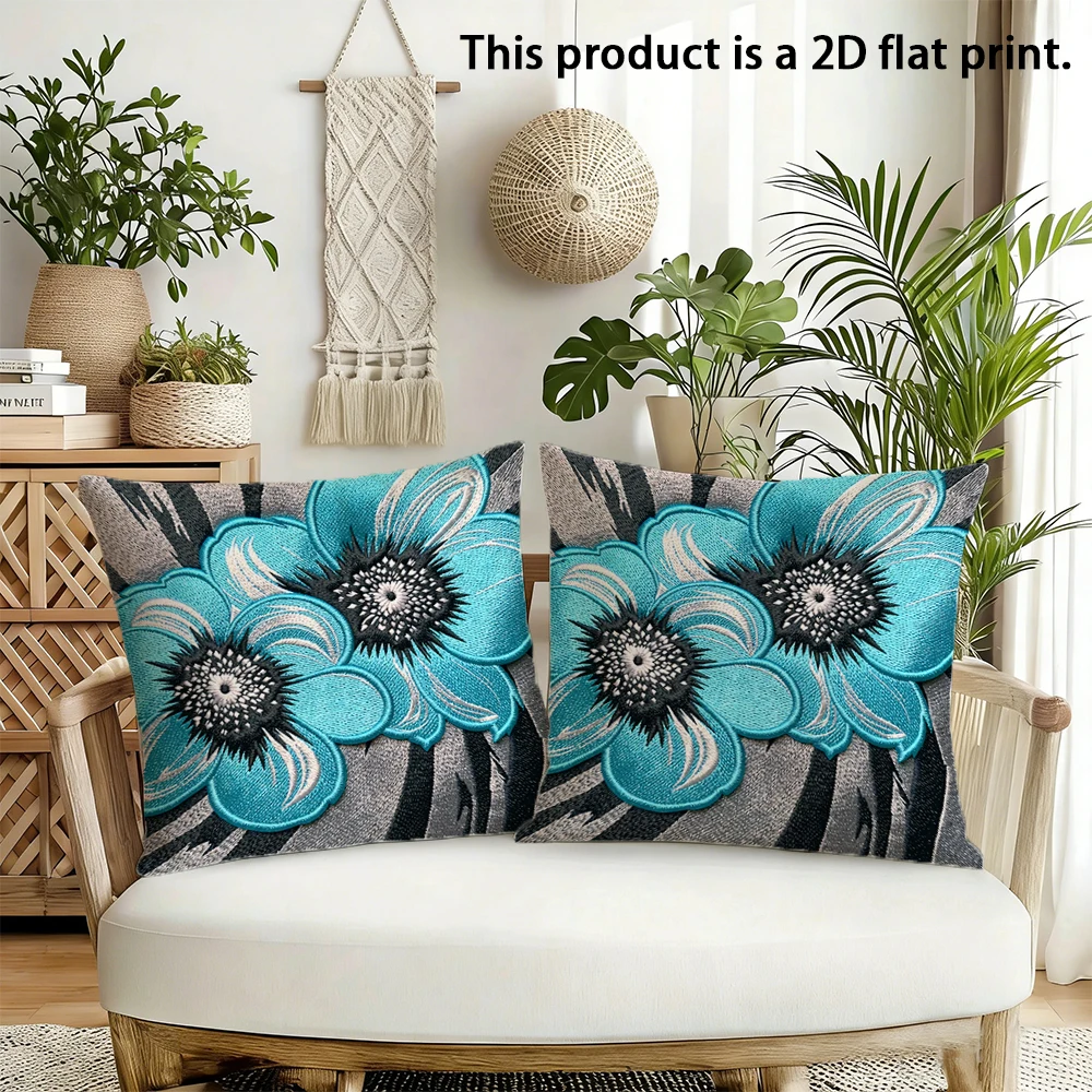 2pcs  Set of 2 Boho Turquoise Floral Throw Pillow Covers Modern Decorative Cushion Cases for Sofa Bedroom Living Room