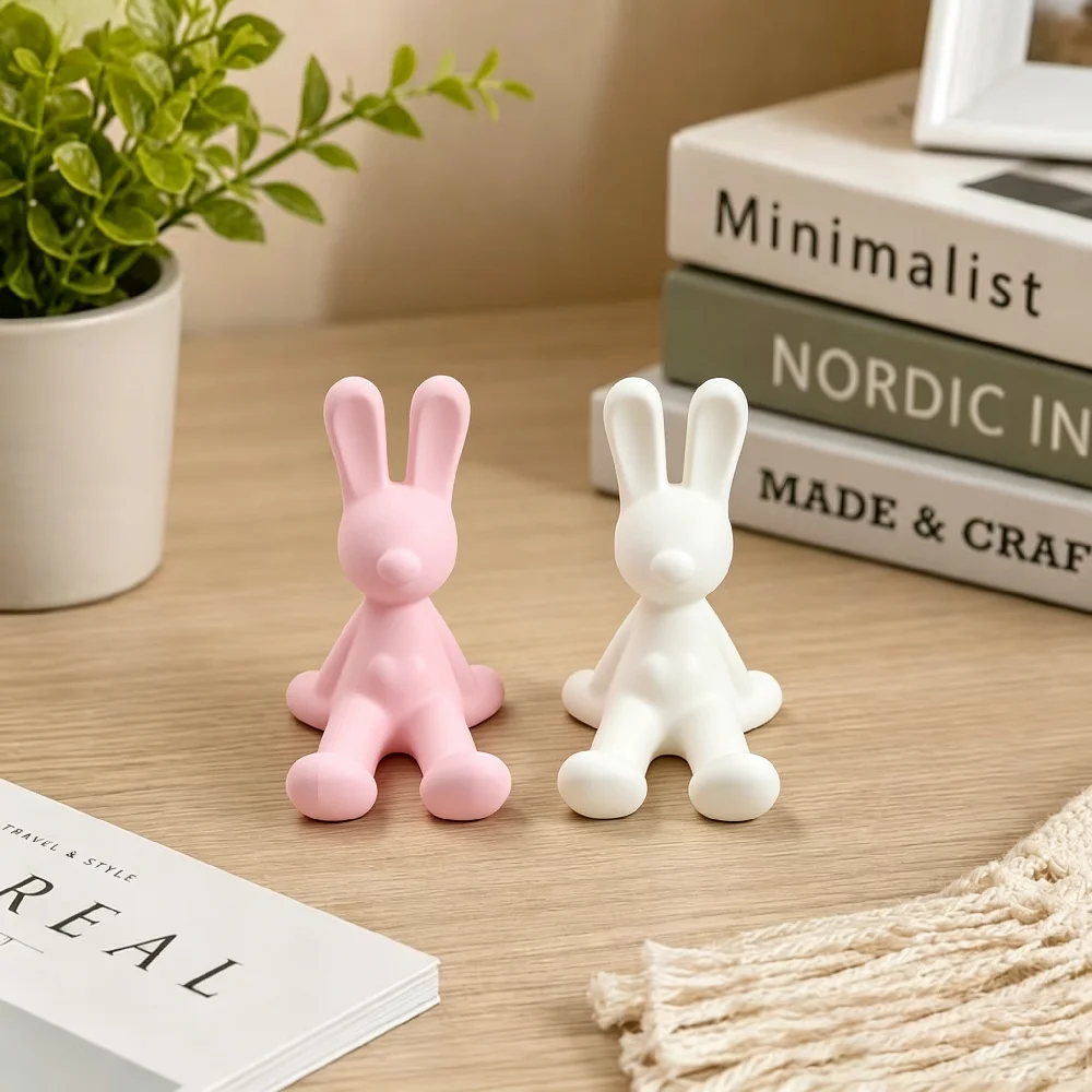 3D Printed Cute Sitting Rabbit Figurine Kawaii Long Ears Bunny Statue Creative Miniature Animal Ornament Aesthetic Desk Decor