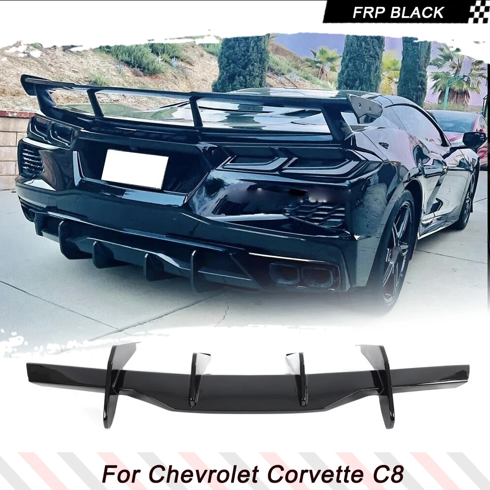 Gloss Black Rear Bumper Diffuser for Chevy Corvette C8 Stingray 2020-2023 FRP Rear Lower Bumper Lip Diffuser Spoiler Body Kits