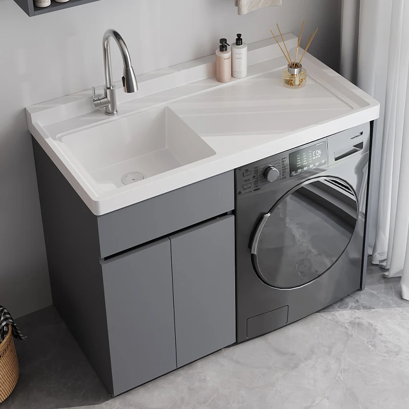 

Honeycomb Aluminum Laundry Cabinet Balcony Washing Machine Cabinet Integrated Basin No Washboard Toilet Bathroom Cabinet Hand Wa