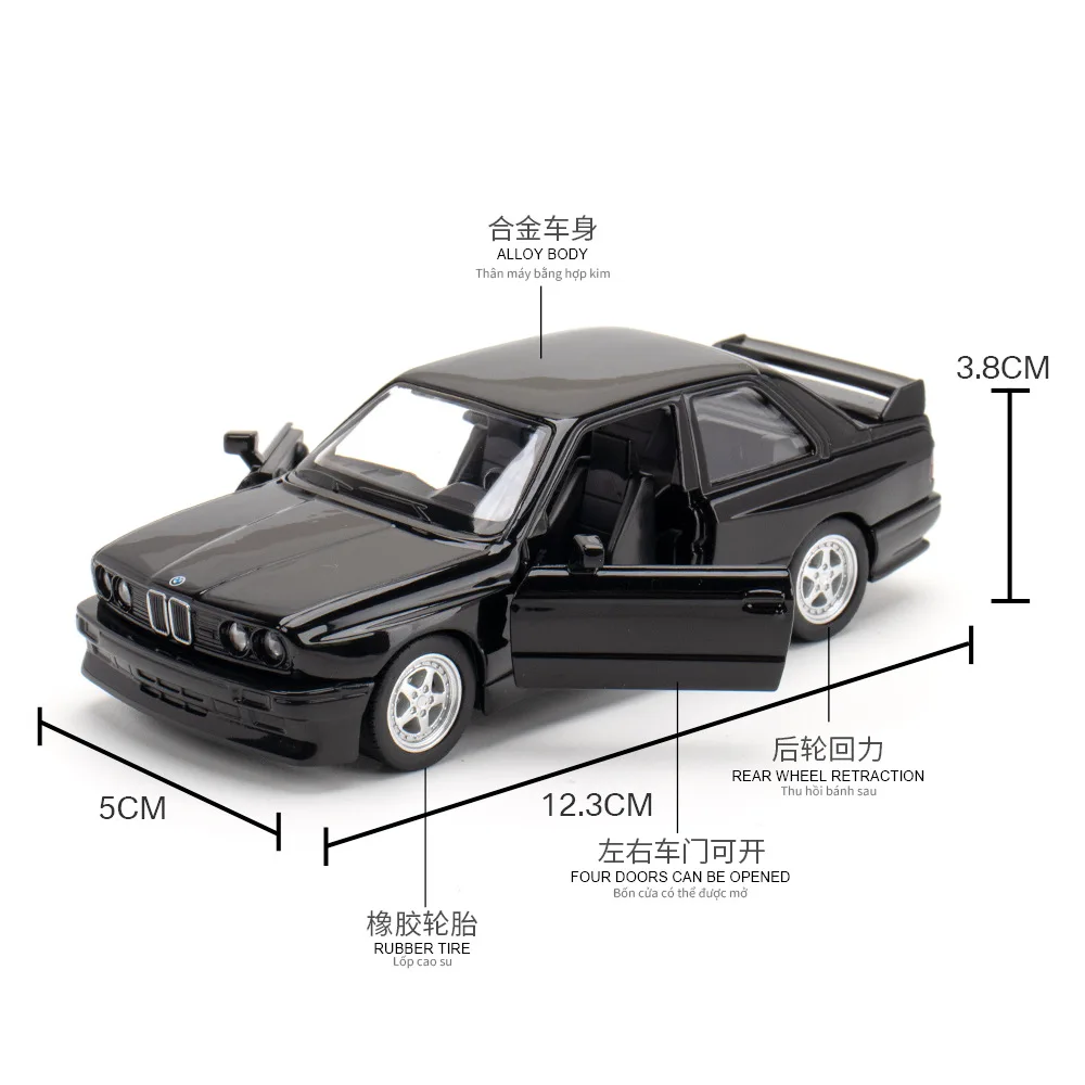 1:36 M3 1987 Diecast Alloy Car Model Metal Pull Back Simulation Car Toy Sports Car Ornament With To Open The Door For Kids Gift