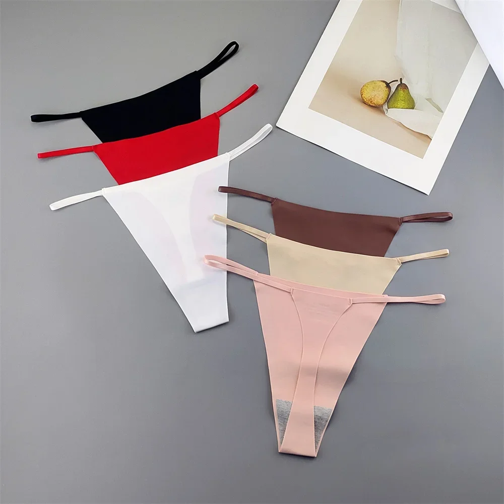 3PCS  Invisible Women Seamless Thong Thin Strap Low Waist Ice Silk Nylon Panties Sexy Ladies No Trace Underwear T-back