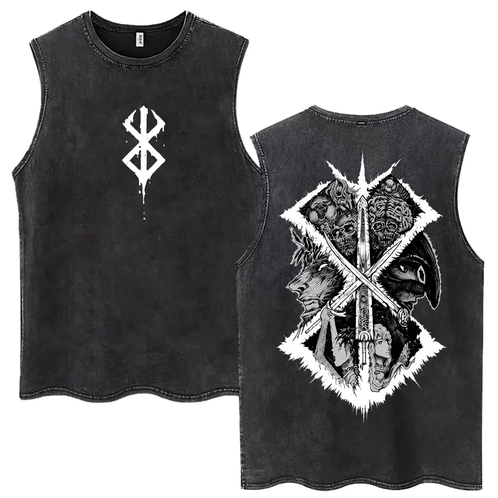 Washed Anime Berserk Guts Casca Griffith Vintage Tank Tops Men Women Vintage Harajuku Vests Cotton Oversized Sleeveless T-shirt