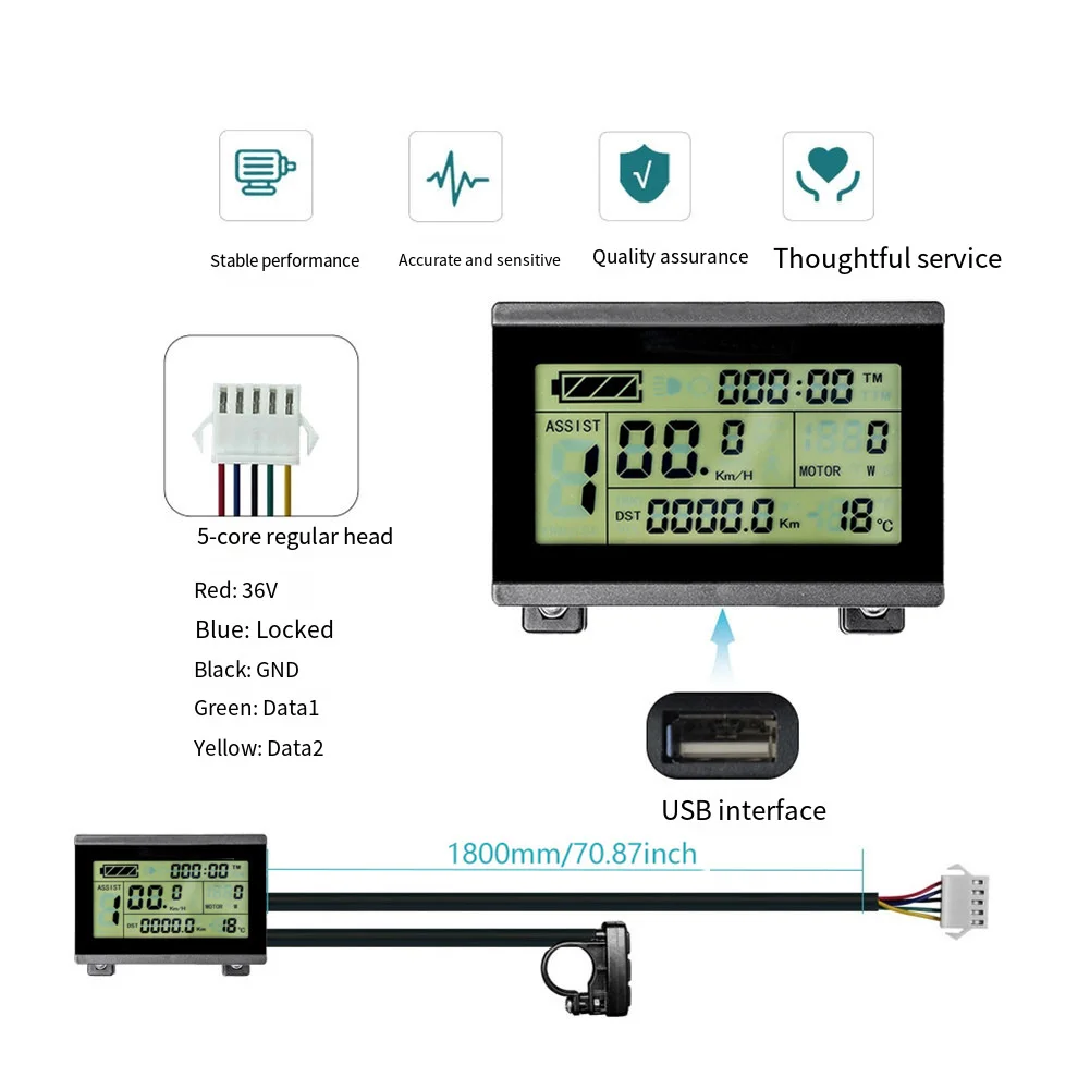 

5-контактный разъем SM, ЖК-дисплей для электровелосипеда, дисплей скорости в реальном времени, цветная подсветка для езды на велосипеде, скорость, аккумулятор, дисплей пробега