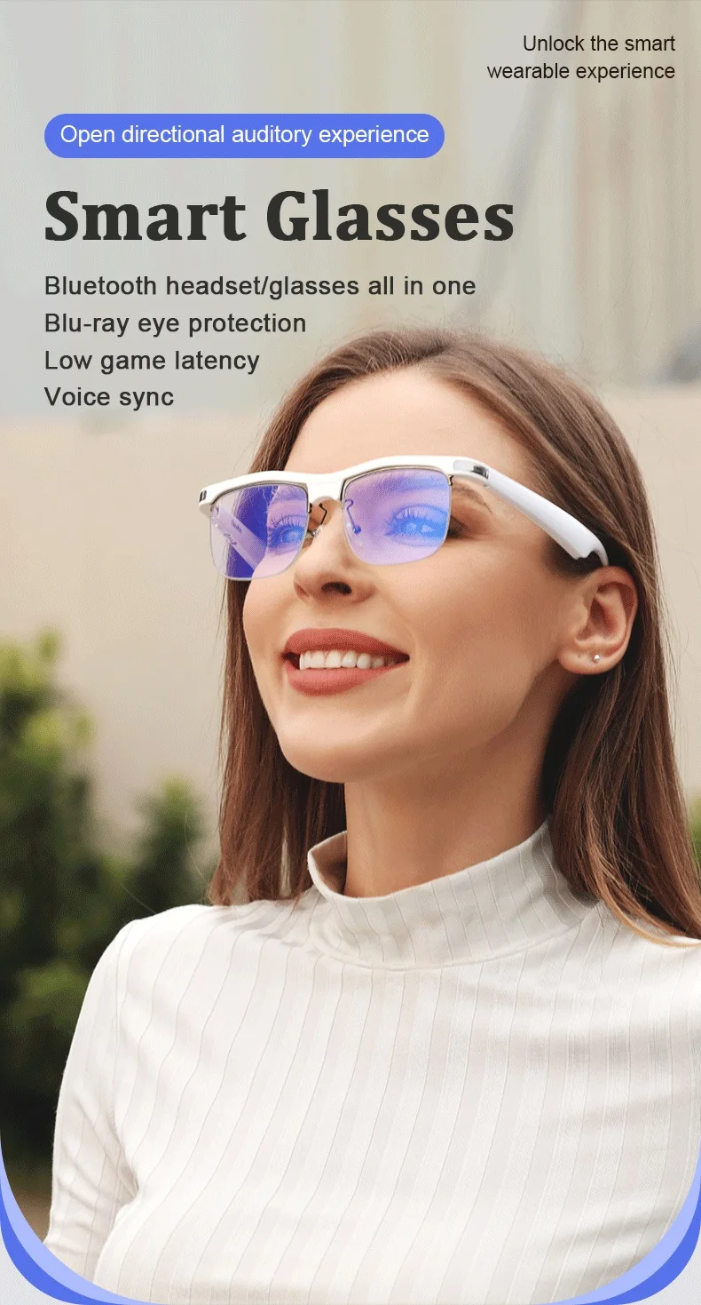 2026 New Smart Audio Glasses | Bluetooth Calling + Music | 144-Language Real-Time Translator | Anti-Blue Light  voice sync woman