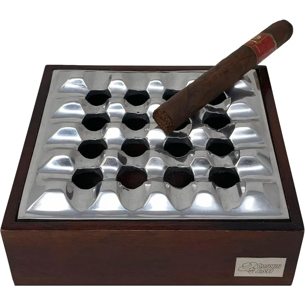 

Импортная группа Rockford Smokin Ash Настольная пепельница с квадратной сеткой — поднос из полированного литого алюминия с основанием из дерева манго