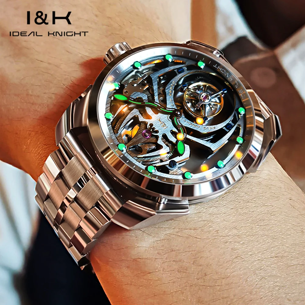 IDEAL KNIGHT High Quality Tourbillon Watches for Men Top Brand Luxury Original Skeleton Flywheel Automatic Mechanical Man Watch