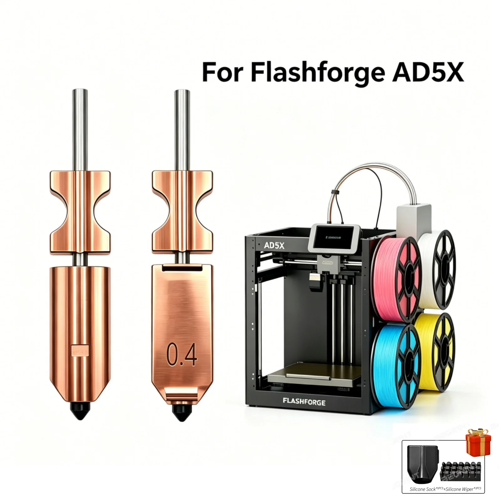 For Flashforge AD5X Hotend Upgrade Kit Quick Detachable Hardened Steel Nozzle 0.25/0.4/0.6/0.8mm With Silicone Heat Sock & Brush