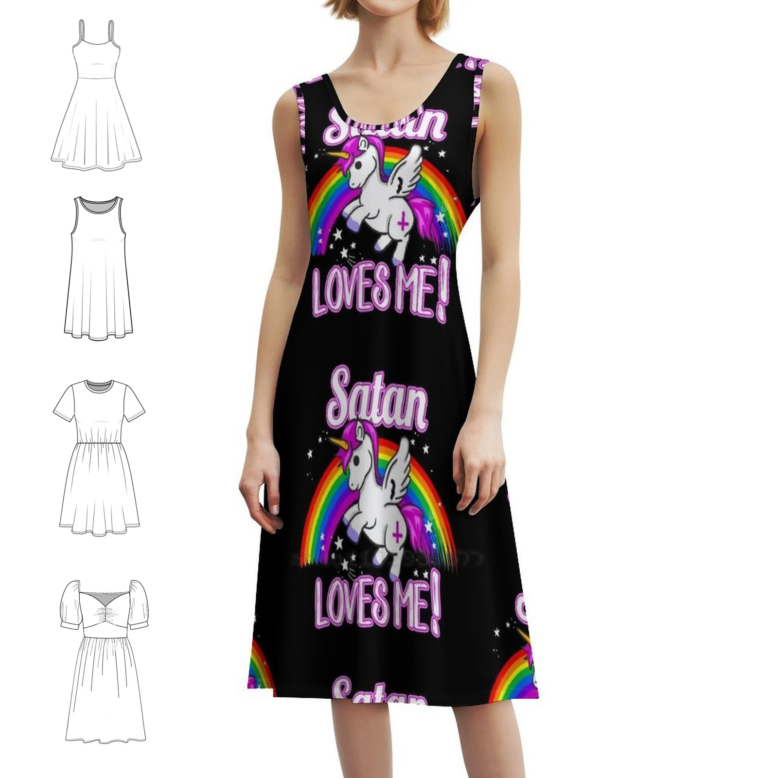 الشيطان يحبني-يونيكورن قوس قزح الدين الصليب الكورية نمط فستان للنساء فستان كاجوال أنيق للحزب أو ارتداء اليومي الشيطان