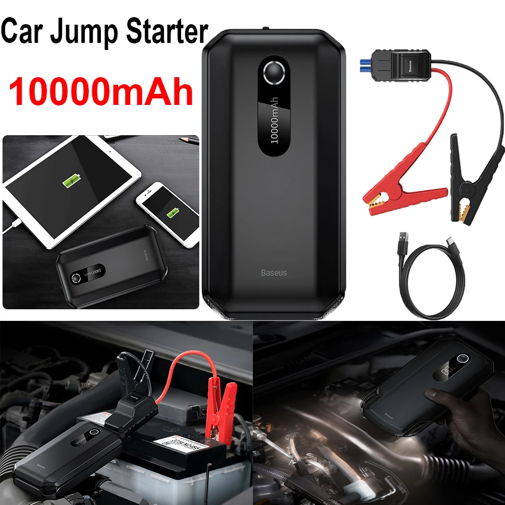 Car Jump Starter 10000mAh Power Bank 1000A Car Battery Charger 12V Portable Car Battery Booster Waterproof Car Starter Device