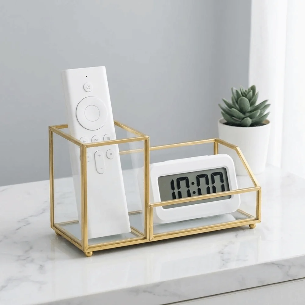 Office Tools Elegant Business Card Box Clear Durable Name Card Holder Golden Edge Vintage Desk Organizer Desk
