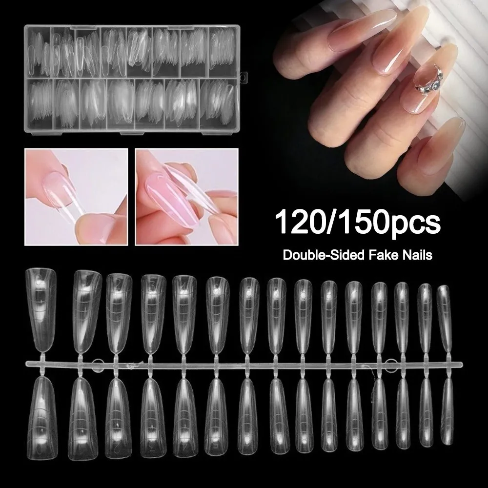 120 pces/150 pces quadrados sanduíche formas de unhas forma de amêndoa sem-traço dicas de unhas extensão clara ultra-fino cobertura completa formas de unhas diy
