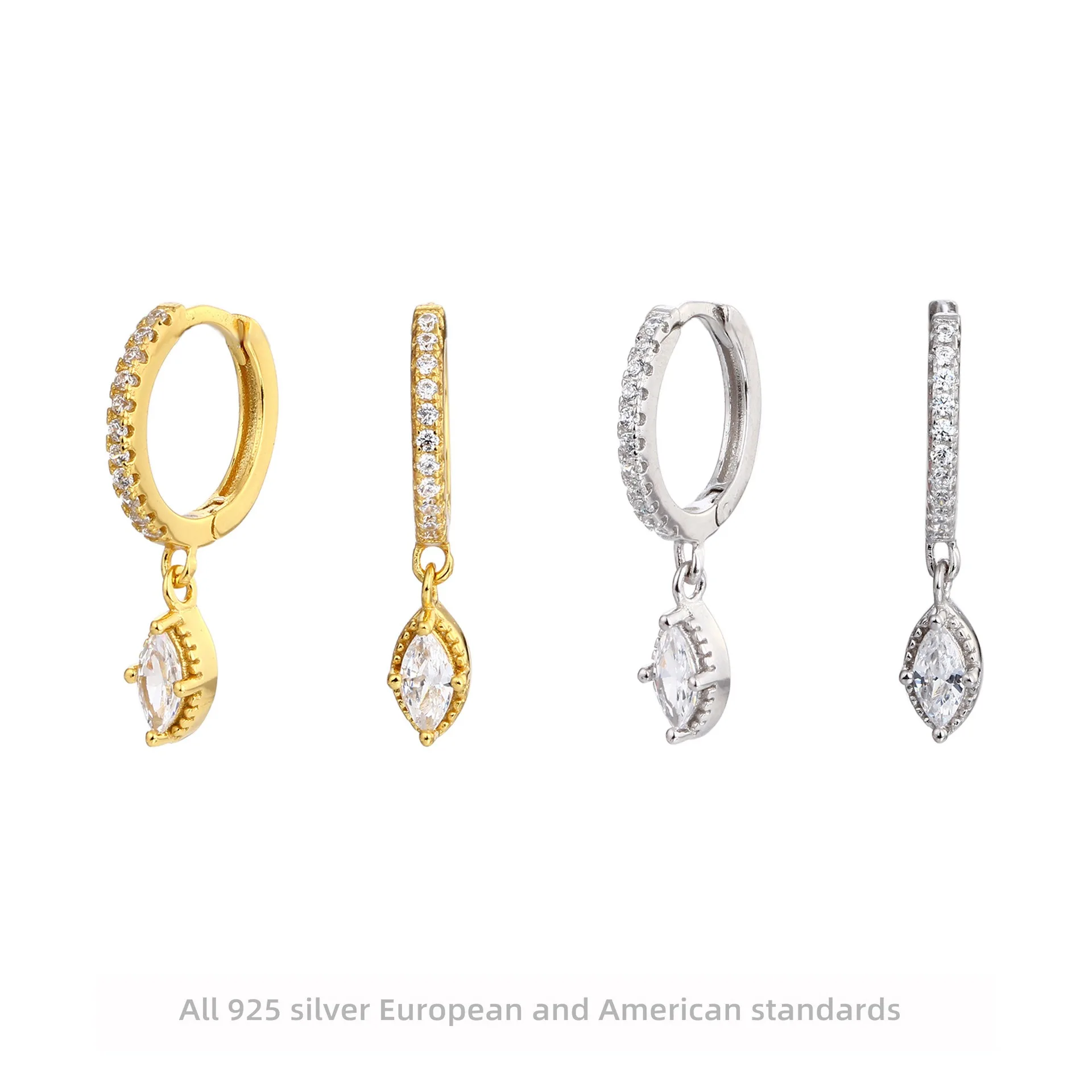 

S925 Sterling Silver Marquise Diamond Hoop Earrings Minimalist Elegant Jewelry for Women Luxe Everyday Gift