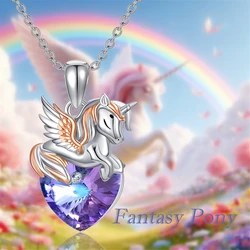 Creative Cartoon Fantasy Unicorn Heart Shape Pendant Necklace for Women Fashion Flying Pony Animal Jewelry Unique Birthday Gifts