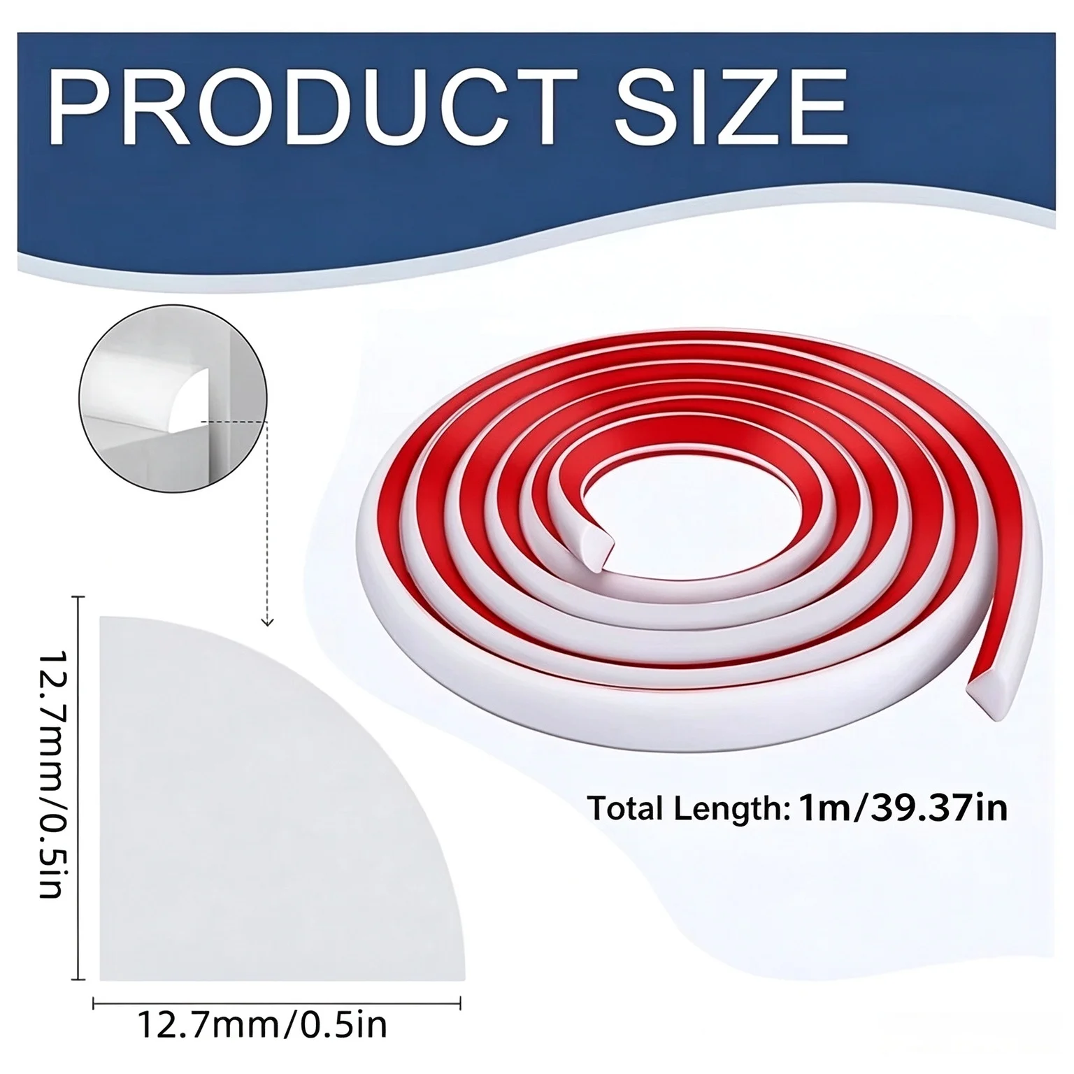 1PC 1M/39.37IN Self Adhesive Quarter Round Molding Trim Flexible Wall Corner Caulk Strip for Ceiling Countertop Wall Joints