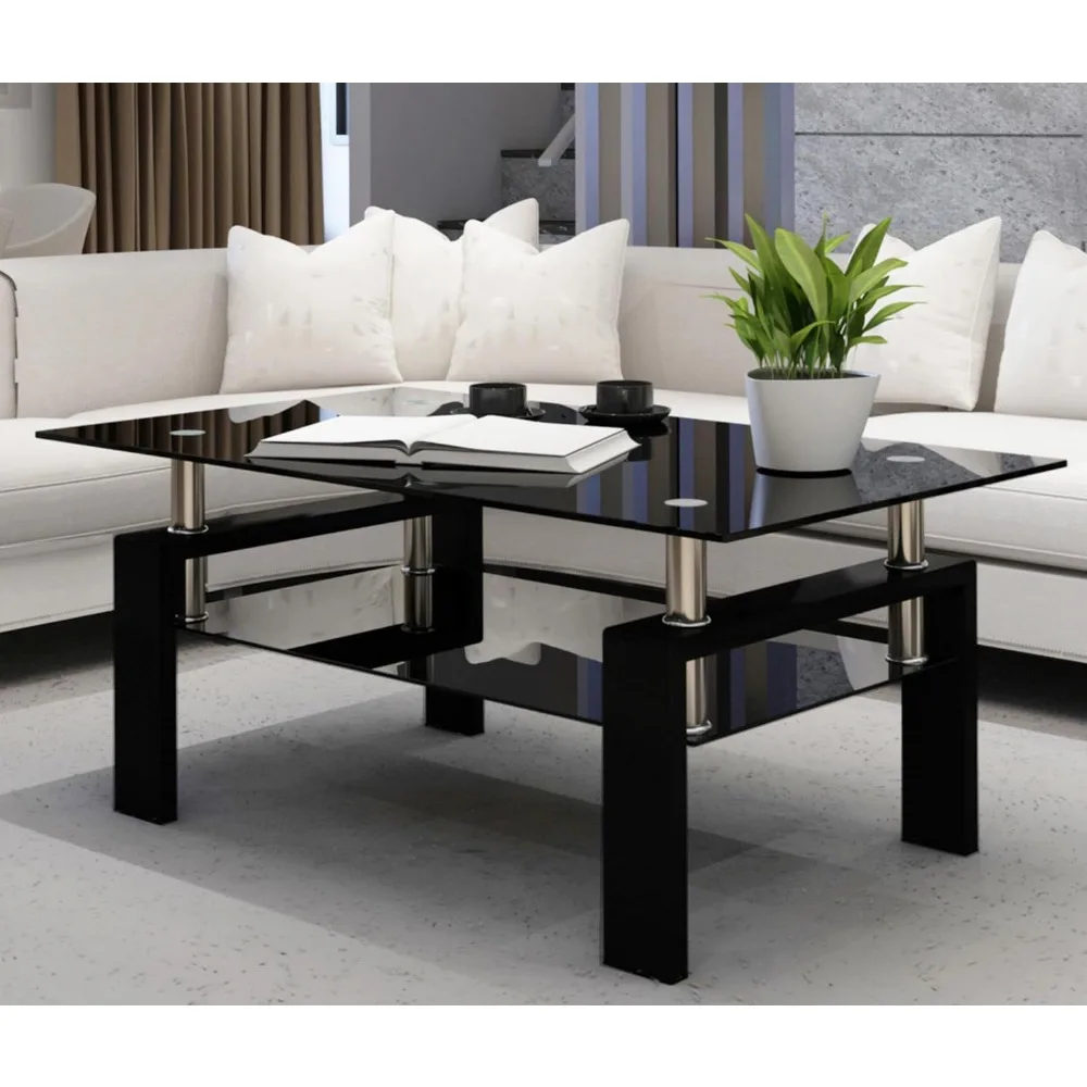 Living Room Table with Tempered Glass, Center Table for Living Room, Glass Table, Tea Table，Modern Coffee Table