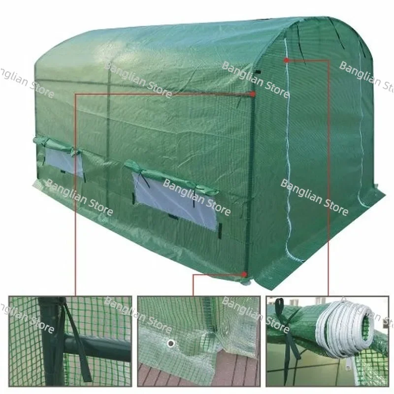 300x200x175CM New Tunnel Greenhouse Larger Insulation Garden House Durable 2 Doors Large Bird Pest Control With Iron Stand