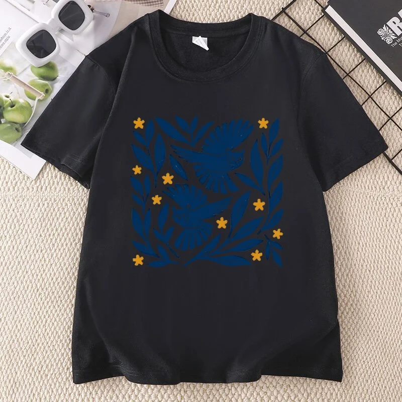 Owl T Shirt Men Women Folk Art Bird Tee Bird Lover Tees Casual Round Neck Printed Cotton Short Sleeve Tshirts Woman Clothing