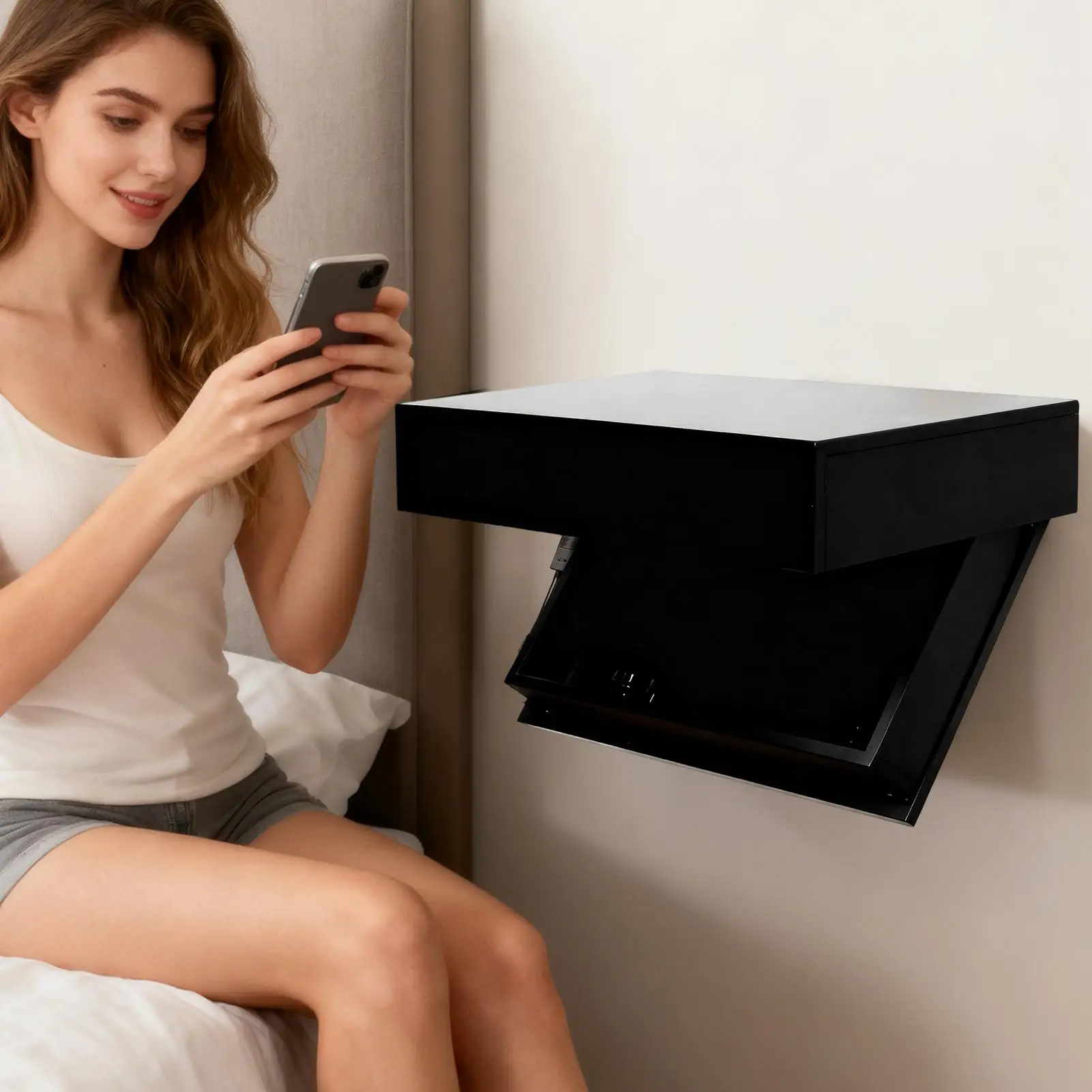 Wooden Flap Shelf With Secret Compartment Concealed Floating Shelf Wall-Mounted Hiddens Shelves For Home Decor