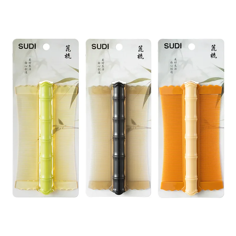 Pettine in plastica con manico in bambù da 3 pezzi con denti ultra denso per rimuovere la forfora, i pidocchi e adatto per animali domestici e bambini