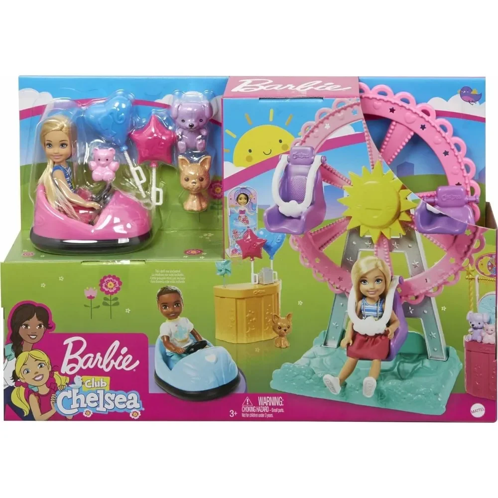 Barbie Club Chelsea Carnival Playset Original con muñeca pequeña rubia, mascotas y accesorios, juguetes para niñas, regalos de Navidad y cumpleaños