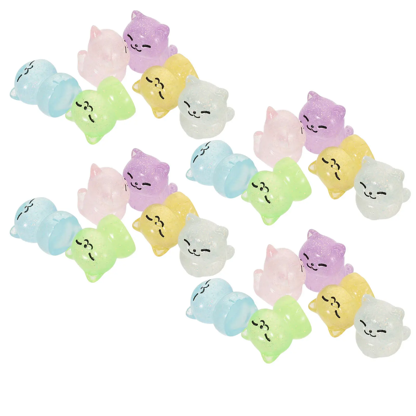 24Pcs Glitter Mini Cat Resin Sculptures Indoor Outdoor Desk Bonsai Fairy Garden Landscape Decor Mini Cat Figurine