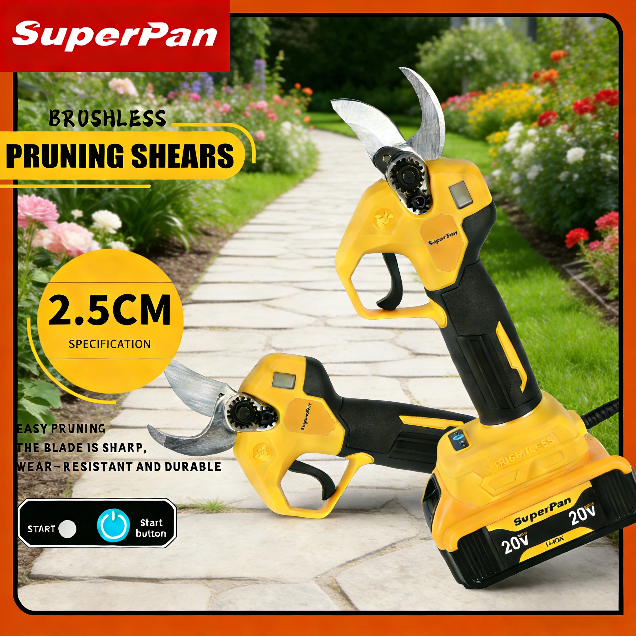 

Аккумуляторные секаторы SuperPan с противоскользящей рукояткой, резка до 2,5 см, для обрезки бамбука, совместимы с аккумулятором DeWalt 20V.