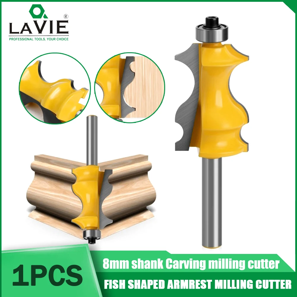 

LAVIE 1pc 8MM Shank Milling Cutter Fish Handrail Moulding Line Router Bit Woodworking Cutter Milling for Wood Bit Face CNC Mill