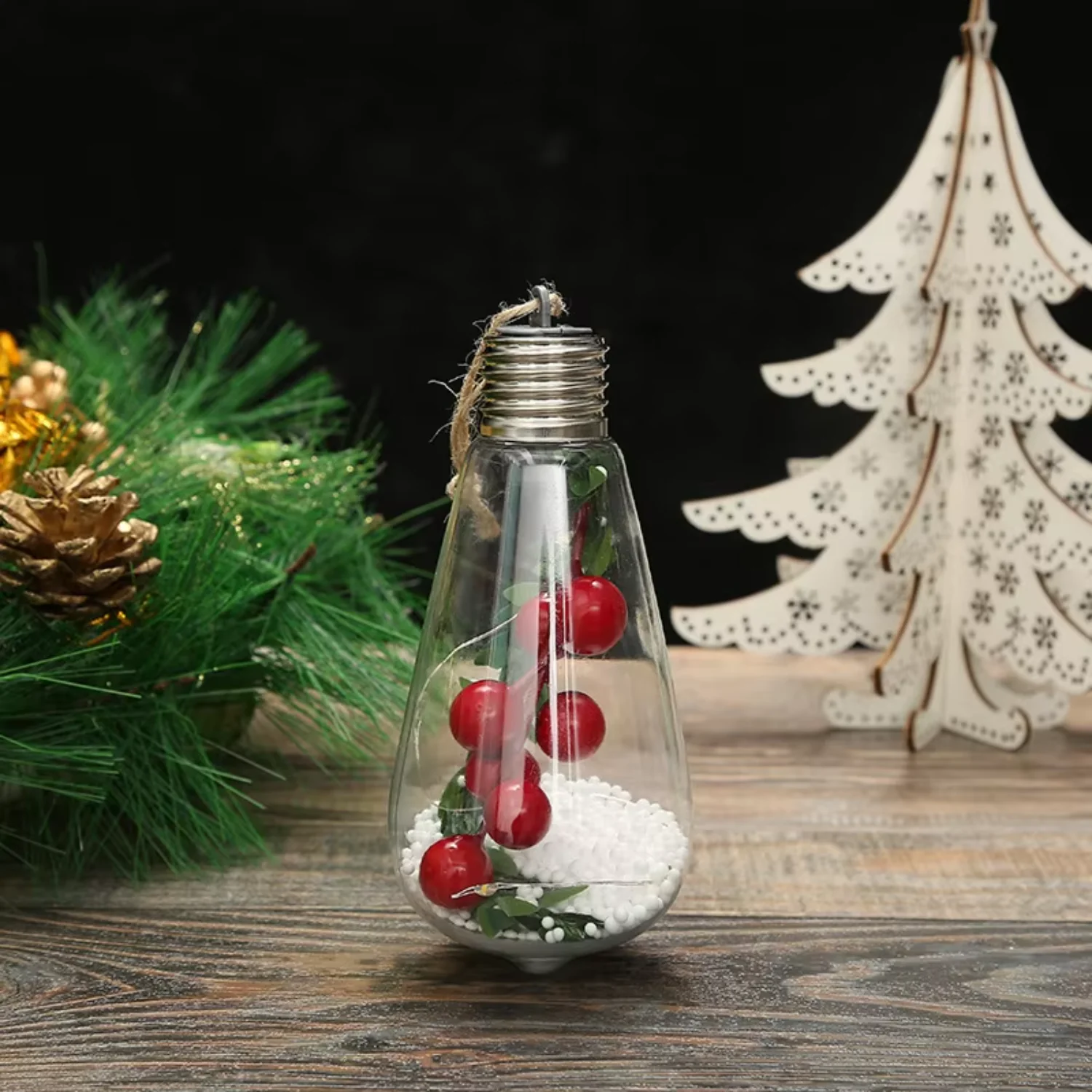 Adornos navideños personalizados, proveedores 2024, adornos de árbol de Navidad transparentes inastillables para mascotas, bola de Navidad con luces led