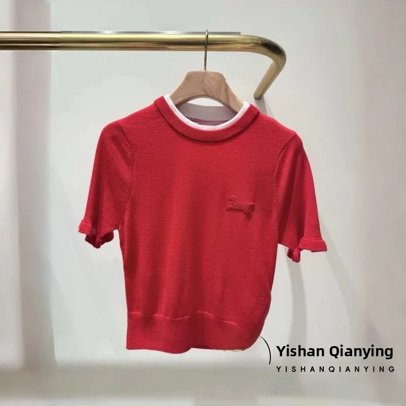 

Faionable Knitted ort Sve round Ne Color Blo Top Women's Spring 2026 S Home Sle French Loose Fit Knitwear