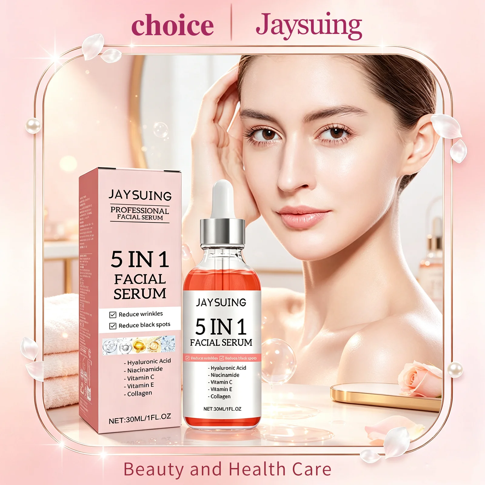Jaysuing 5 In 1 Facial Serum Multi-Effect Skin Care Essence Deep Moisturizing Brightening Whiten Firming Facial Skin Care Serum
