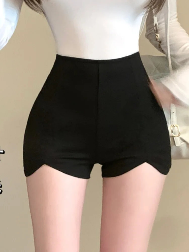 

High Waist Black Bodycon Pants Women's Style Elastic Slimming Hot Shorts Asymmetrical Casual Shorts Commute Elegant Lady