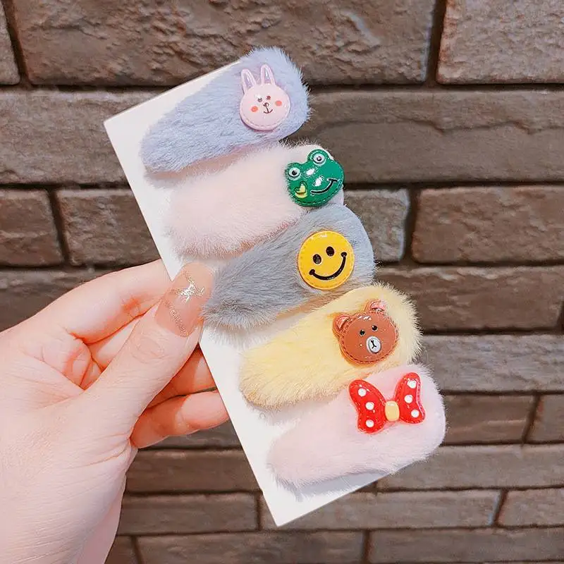 5pcs Cute Cartoon Plush Hairpin Hair Clip Accessories