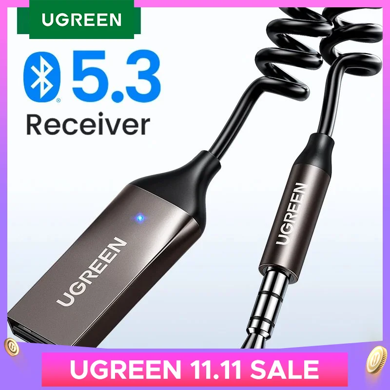 UGREEN Bluetooth 5.3 Aux Adapter Wireless Car Bluetooth Receiver USB to 3.5mm Jack Audio Mic Handsfree Adapter for Car Speaker