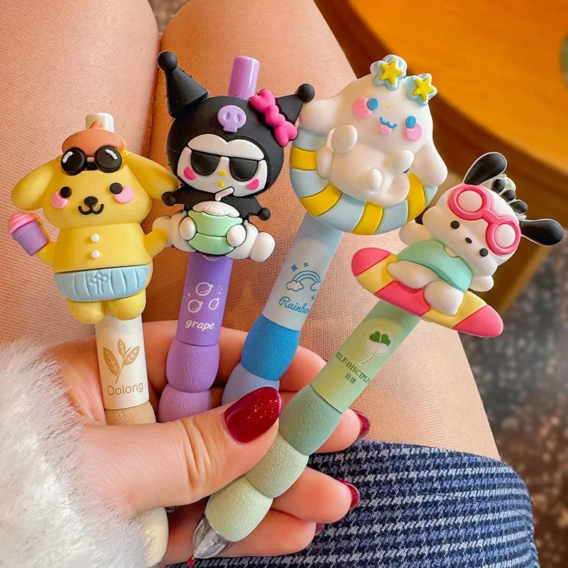 Girly Heart Gel Pen Kawaii Sanrios Kuromi Cinnamoroll Pochacco Pom Pom Purin Doll Cute Creative Press Ballpoint Stationery Gifts