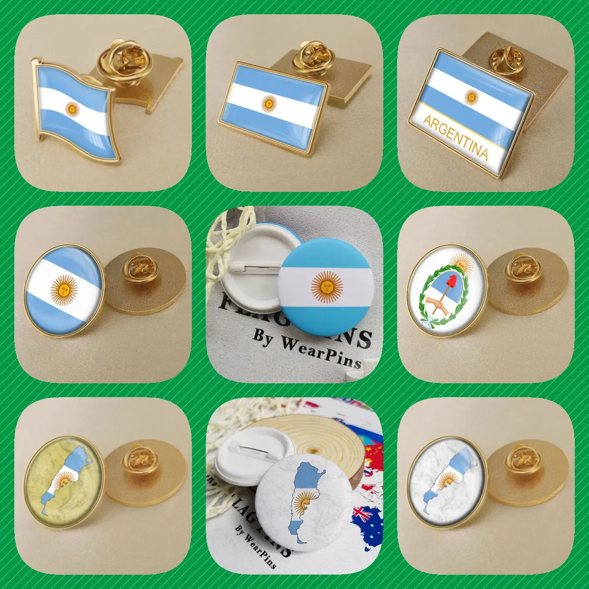 

Argentina Argentinean Map Flag National Emblem National Flower Brooch Badges Lapel Pins