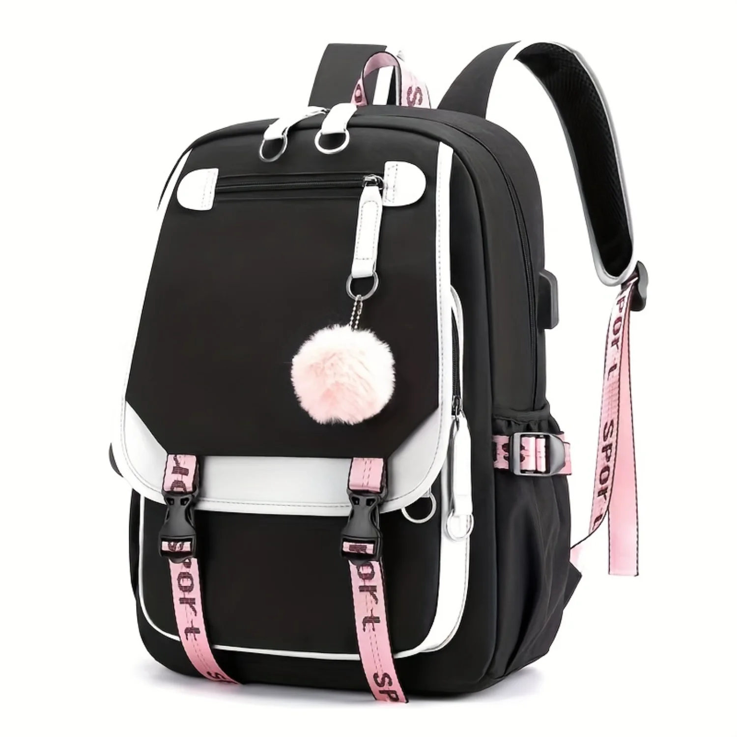 

Outdoor Daypack With USB Charging Port, Large Capacity School Bag With Random Pendant