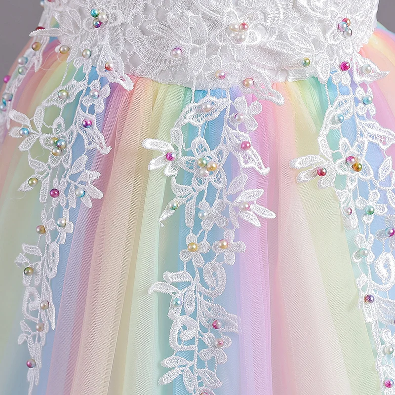 CK8991 Girls\' Flower Wedding Dress Long Sleeveless Summer Princess Rainbow Host Gift Performance Program