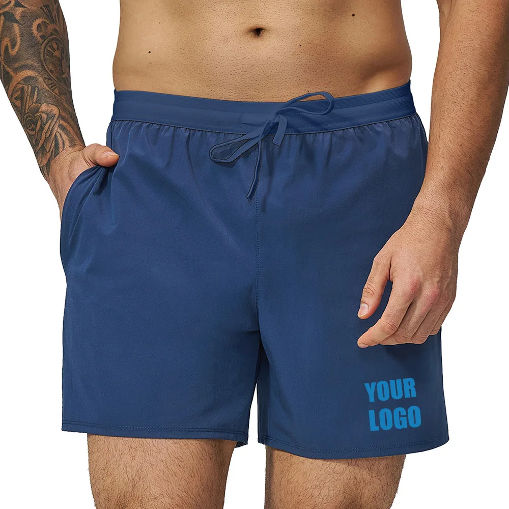 Personalized LOGO Custom Men's Anti-splashing Water Breathable Quick-drying Outdoor Running Sports Fitness Zipper Pocket Shorts